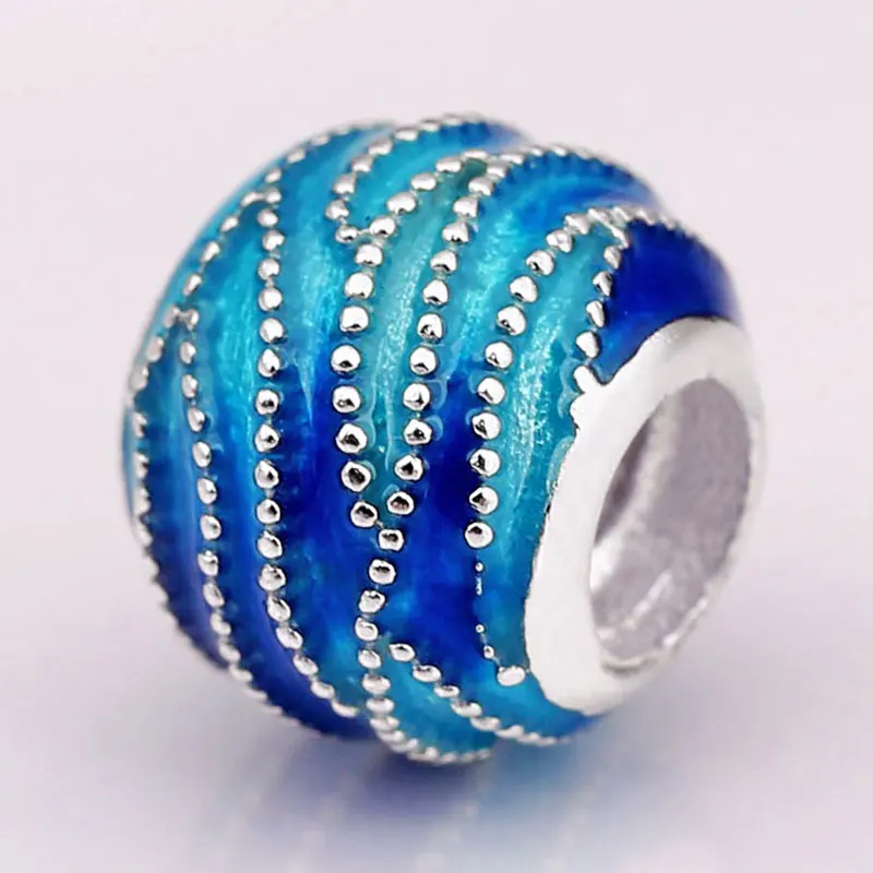 

New Vintage blue enamel swirls and beaded Beads Fit Pandora Bracelet Bangle Diy Jewelry 925 Sterling Silver Bead Charm