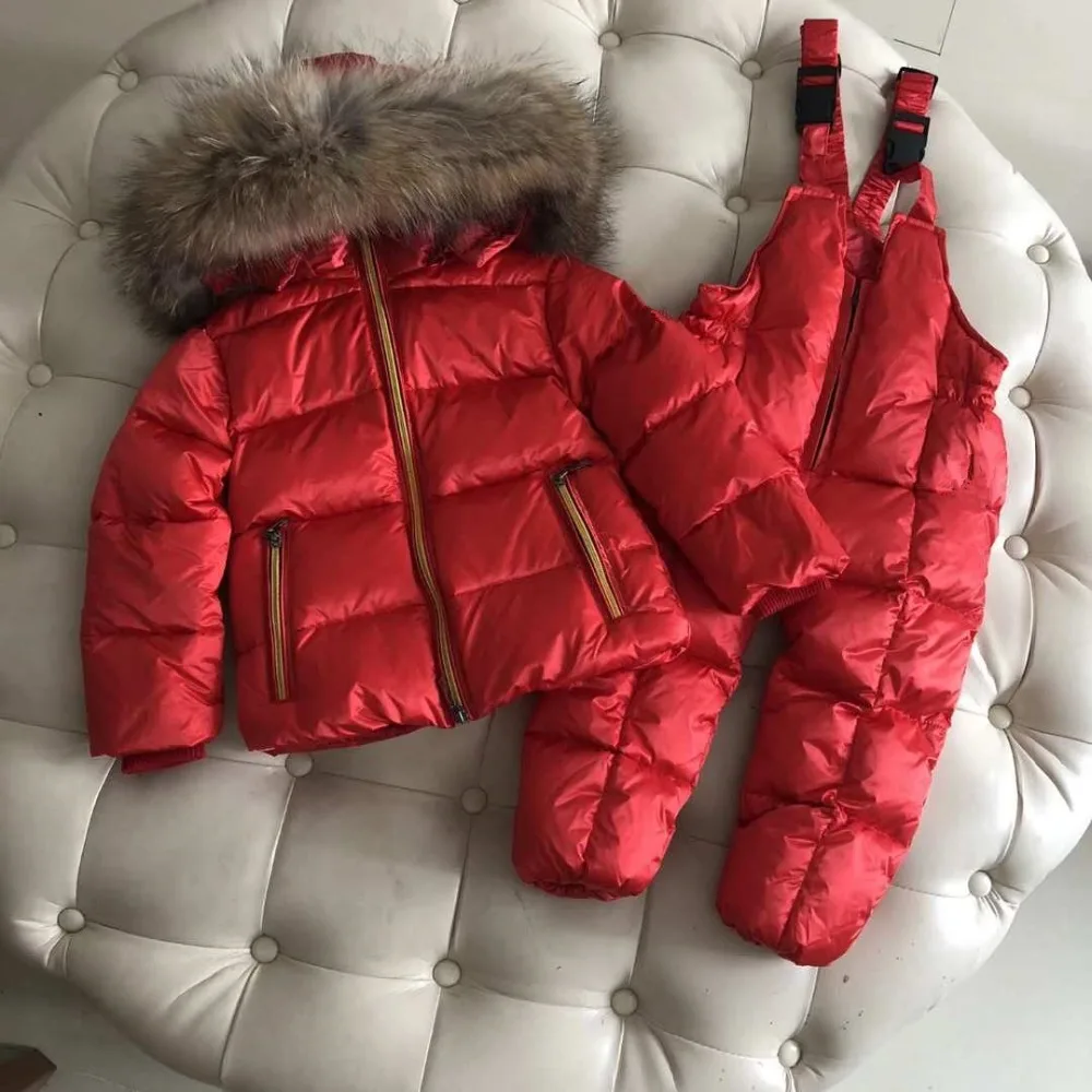 

Winter Baby Girl Down Jacket Nature Fur Hooded Two-Piece Down Coat Boy and Girl Snowwear Kids Hooded Outerwear Winter Children