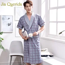 J& Q хлопок халат мужской Халат Badjas Mannen Coton Yukata Мужская пижама банный халат размера плюс клетчатое серое кимоно Homme