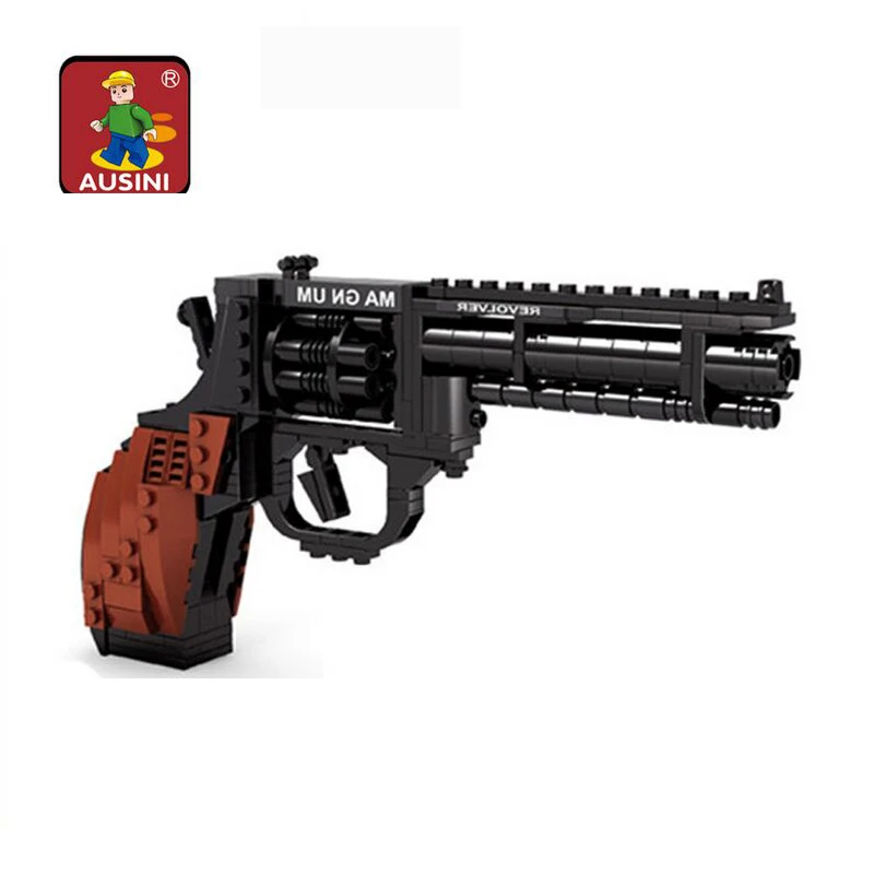 

mylb Revolver Pistol Power Gun Weapon Arms Model 1:1 3D Model Brick Gun Building Block Set Toy Gift For Children