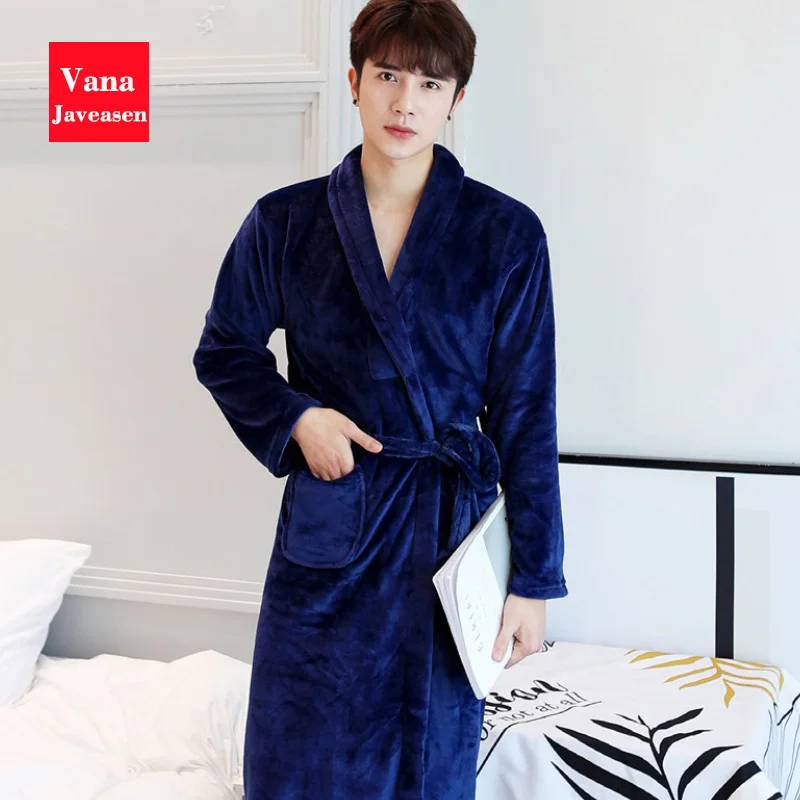 Vana Javeasen Coral Fleece Women Men Bathrobe Pajamas Thicken Warm Autumn Winter Home Couple Sleepwear Turndown Collar Robes