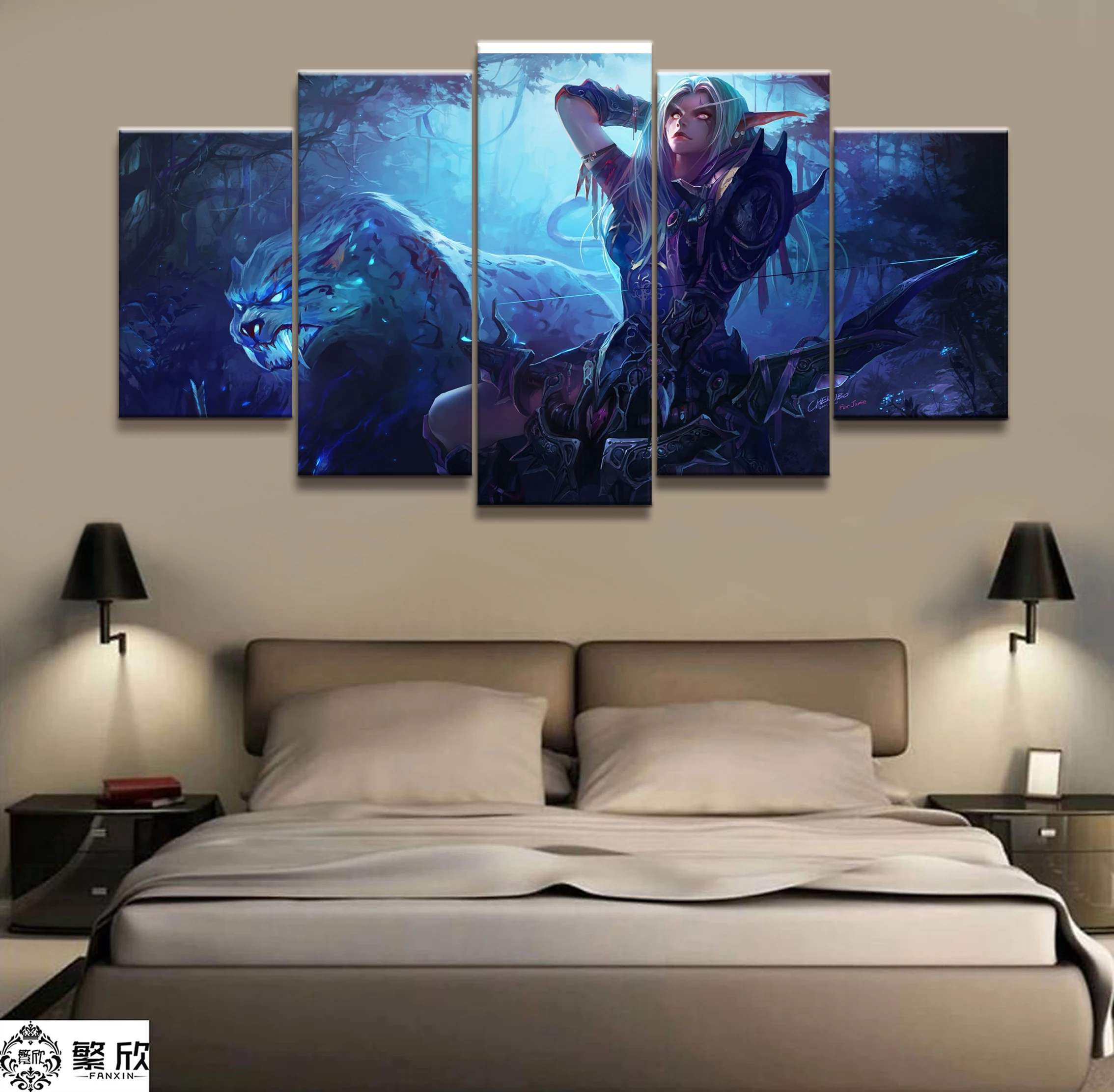 

5 Piece Warcraft Elune Game Canvas Printed Painting For Living Room Wall Art Decor Picture Artworks Modern Poster