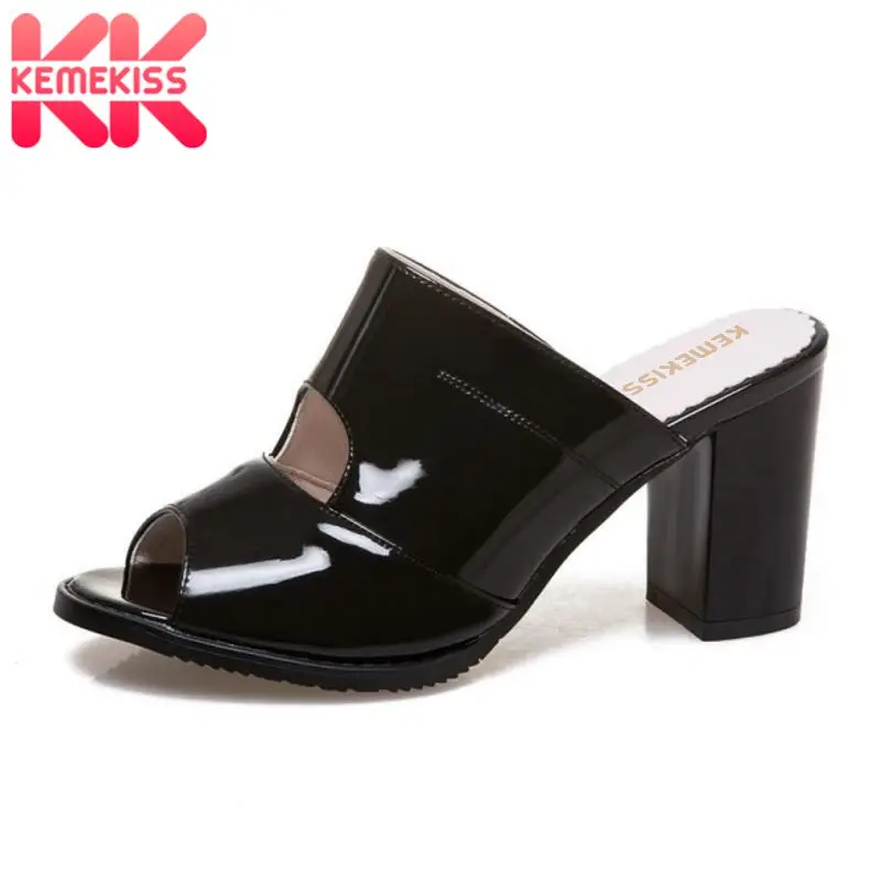 

KemeKiss Womens Sexy High Heel Slippers Mules Sandals Open Toe Flip Flops Thick Heel Block Ladies Shoes Big Size 31-47