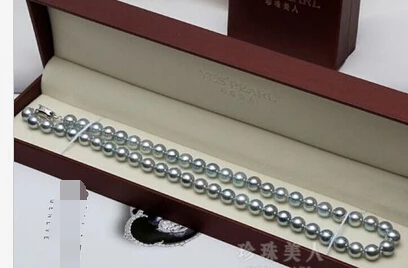 

Hot sell ->@@ AS4906 stunning 17"9-10mm Natural Tahitian genuine silver gray pearl necklace -Top quality free shipping