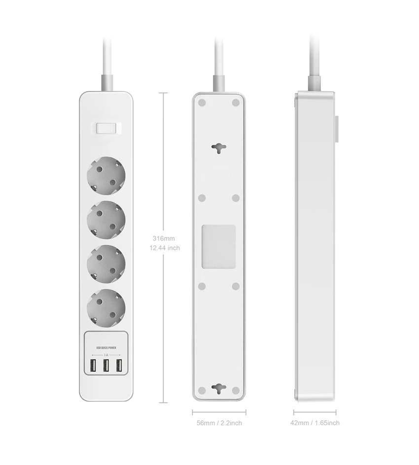 

Power Strip 4/5/AC Outlets Sockets EU Plug 16A 250V 1.5m Extension Cord Switch Surge Protector Overload Protection Desktop