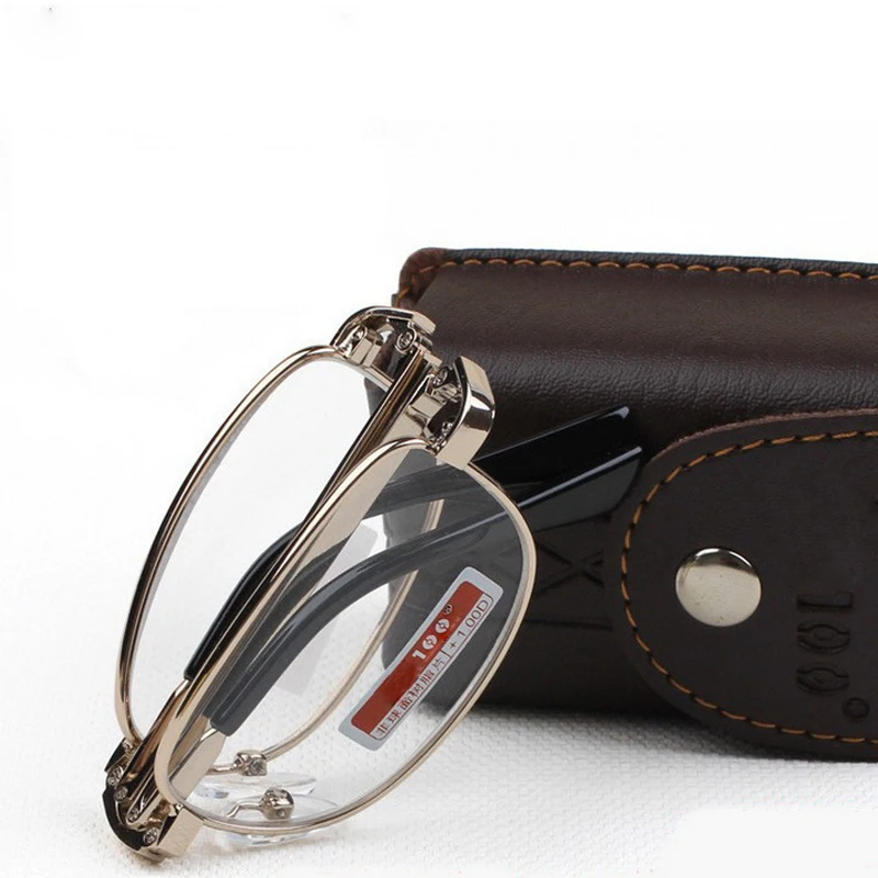 

High Quality Unisex Men Women Flexible Resin Reader Crystal Eyeglasses Folding Optical Spectacles Reading Glasses Case 1.00-4.00