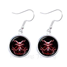  Supernatural Wickedest Pentacle Red Goat head  Glass Time Gem Earrings For Women Movie Jewelry Gift For Friends 