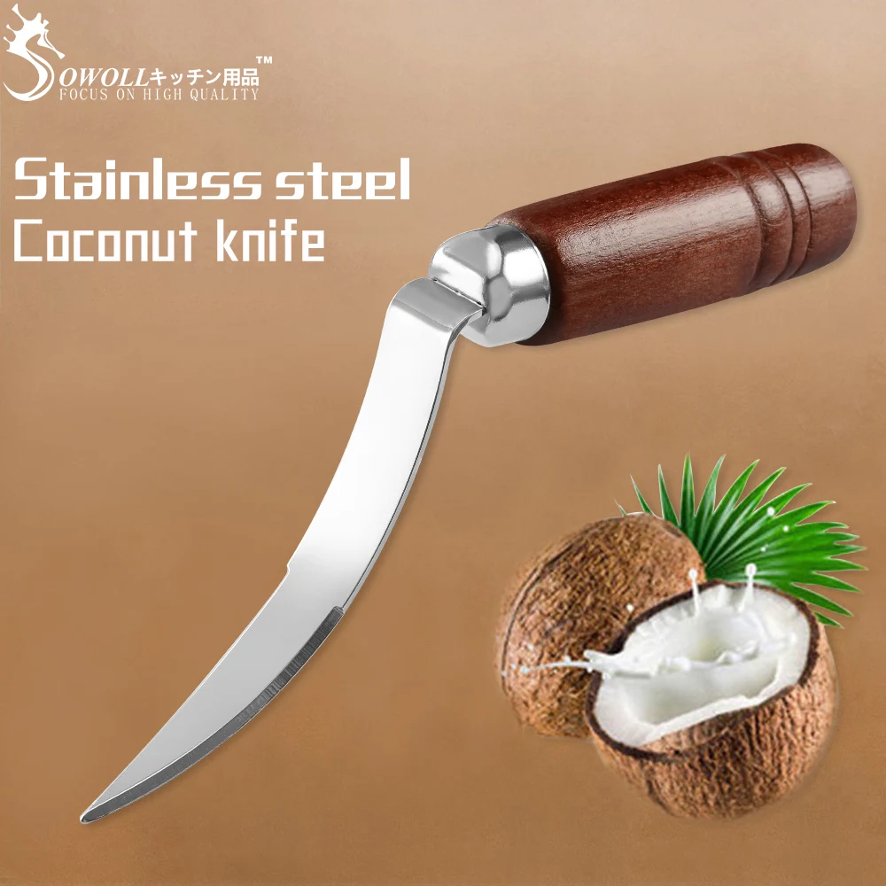 

Sowoll Coconut Opener Knife Stainless Steel Blade Wooden Handle Coconut Meat Removal Knife Tool Knife Cutter For Coconuts Shells