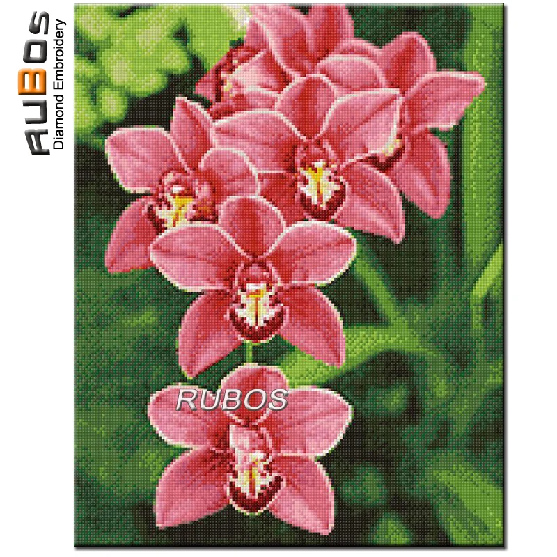 RUBOS DIY 5D Diamond Mosaic Red Cymbidium Orchid Diamond Embroidery Rhinestone Diamond Painting Needlework Wall Picture Sticker (1)