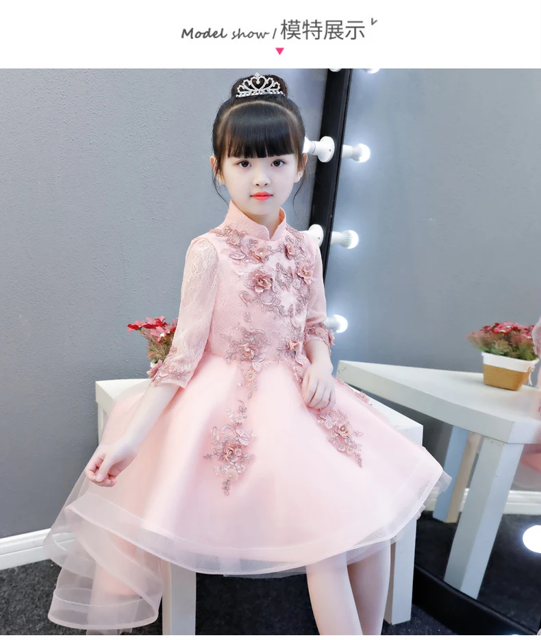 Свадебное платье в китайском стиле с изысканным розовым цветком для девочек; детское праздничное платье принцессы; праздничное платье для дня рождения; праздничное платье для причастия