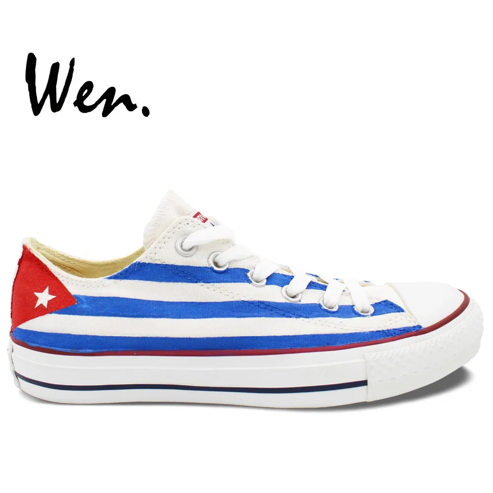 Prix pour Wen Custom Design Peint À La Main Chaussures de Cuba Drapeau Low Top Hommes Femmes Blanc Toile Sneakers pour Cadeaux D'anniversaire Prix pour Wen Custom Design Peint À La Main Chaussures de Cuba Drapeau Low Top Hommes Femmes Blanc Toile Sneakers pour Cadeaux D'anniversaire