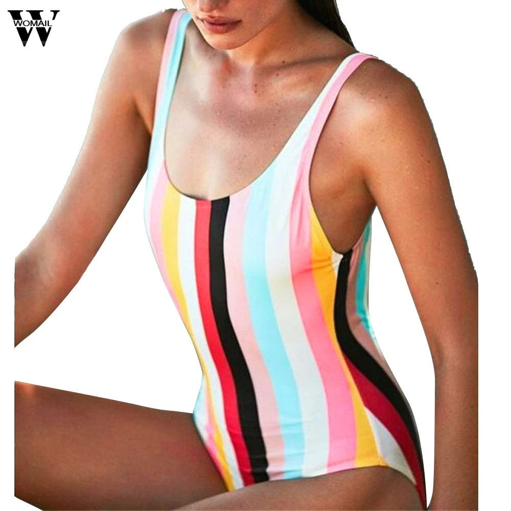 

Womail Women Summer Swimsuits New 2019 Women One-Piece Rainbow Swimwear Bikini Bra Set Push-Up Padded Swimsuit Beachwear Jan4