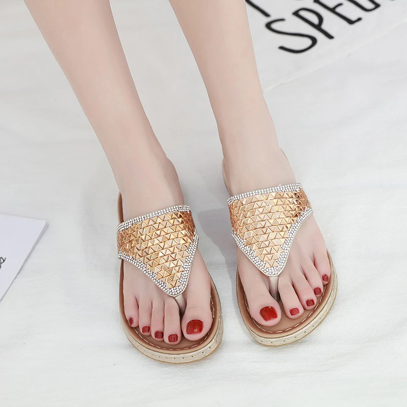 

HEE GRAND Summer Beach Slippers Women Platform Bling Faux Rhinestone Creepers Flip Flops Lady Casual Simple Flats Shoes XWT1511
