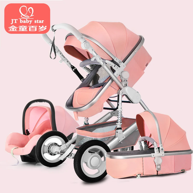 Детская коляска для новорожденных с высоким пейзажем, может лежать, двухколесная, четырехколесная, амортизатор, складная, детская коляска, BabyBassinet, От 0 до 3 лет - Цвет: pink