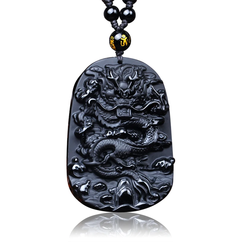 

Lucky Carved Natural Black Obsidian Dragon Pendant Free Shipping Grade AAA Necklace Pendant