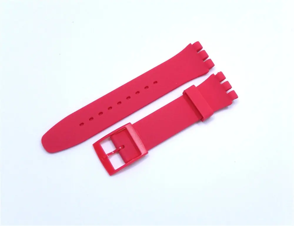 XBERSTAR 16 мм 17 мм 19 мм 20 мм силиконовый резиновый ремешок для часов Swatch Пряжка Ремешки для наручных часов браслет красочные ремешки - Цвет: Rose Red
