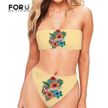 

FORUDESGINS Women Swimsuit Push Up Two Piece Suit Summer Vintage Floral Printing Swimwear Female XXL High Waist Bikini Thong New
