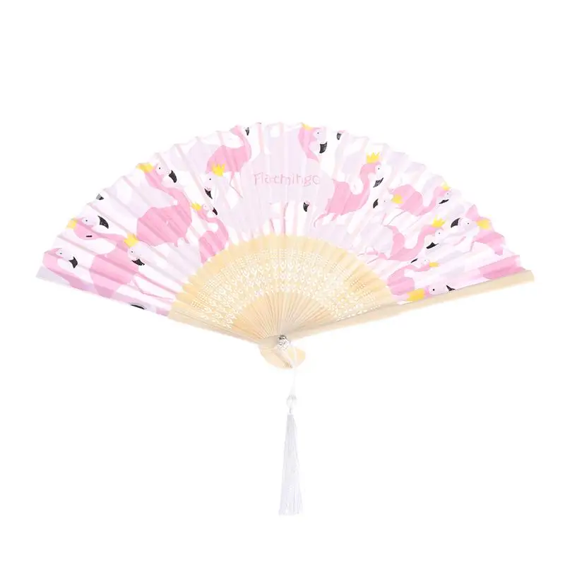 

1 Pc Fabric Folding Fan Beautiful Printing MIni Folding Fan Portable Lightweight Chic For Home School Kids Women (Flamingo)