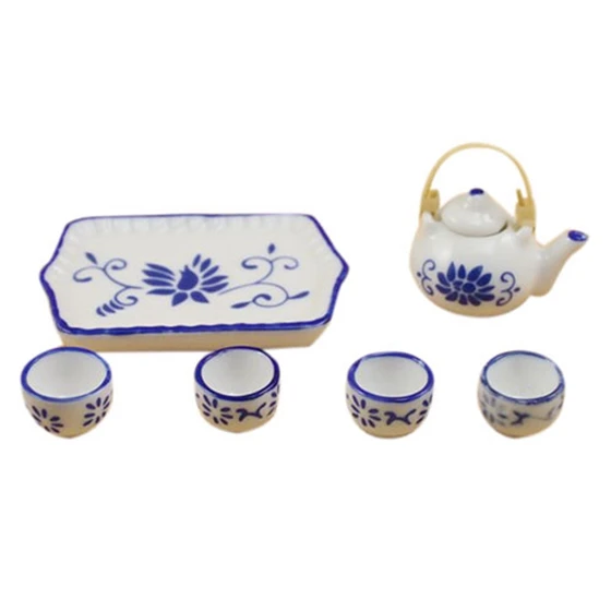 Кукольный домик Миниатюрный фарфор белый и синий чайный набор кунг-фу (Цвет: Белый)