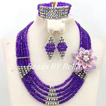 

Delicate Purple Silver Crystal Beads African Jewelry Set Women Costume Jewelry Set Nigerian Wedding Hot Free Shipping ABY641