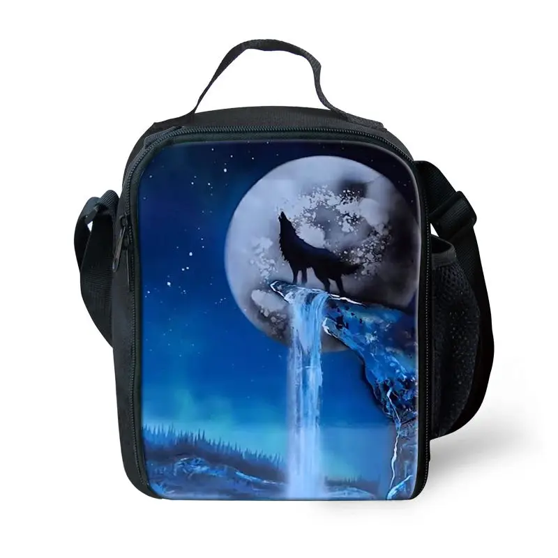 

THIKIN Moon Wolf Pattern Boy Kid Insulated Lunch Bag Animal Print Family Picnic Insulated Bag Student School Lunchbox Cooler Bag