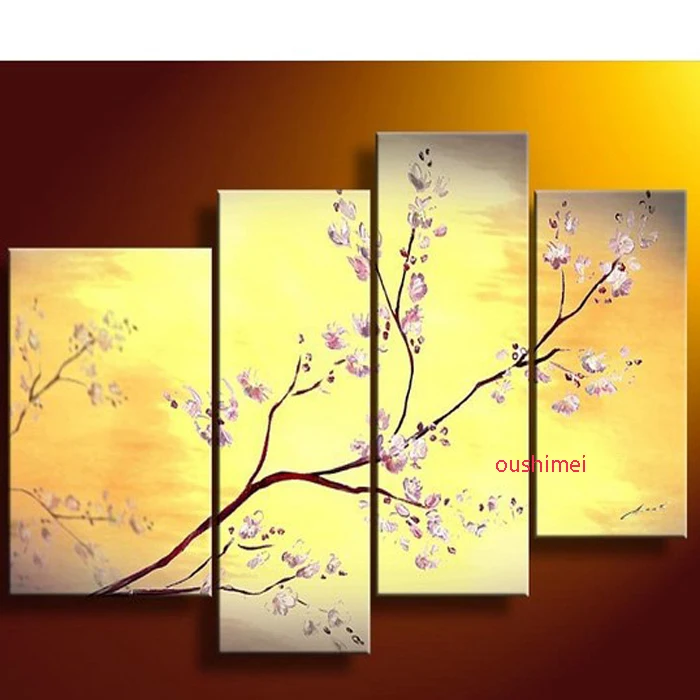 

Hand Painted 4pcs Pictures On Canvas White Flowers Oil Painting Handmade Wall Art For Living Room Wall Decor Modern Paintings