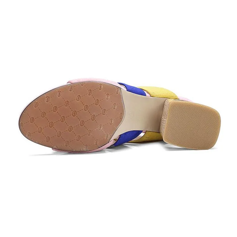 Kid Suede Slides Casual Beach Slippers Platform Shoes Woman Summer 2018 New Slip On High Fretwork Heels Sandals Women Lady Shoes (7)
