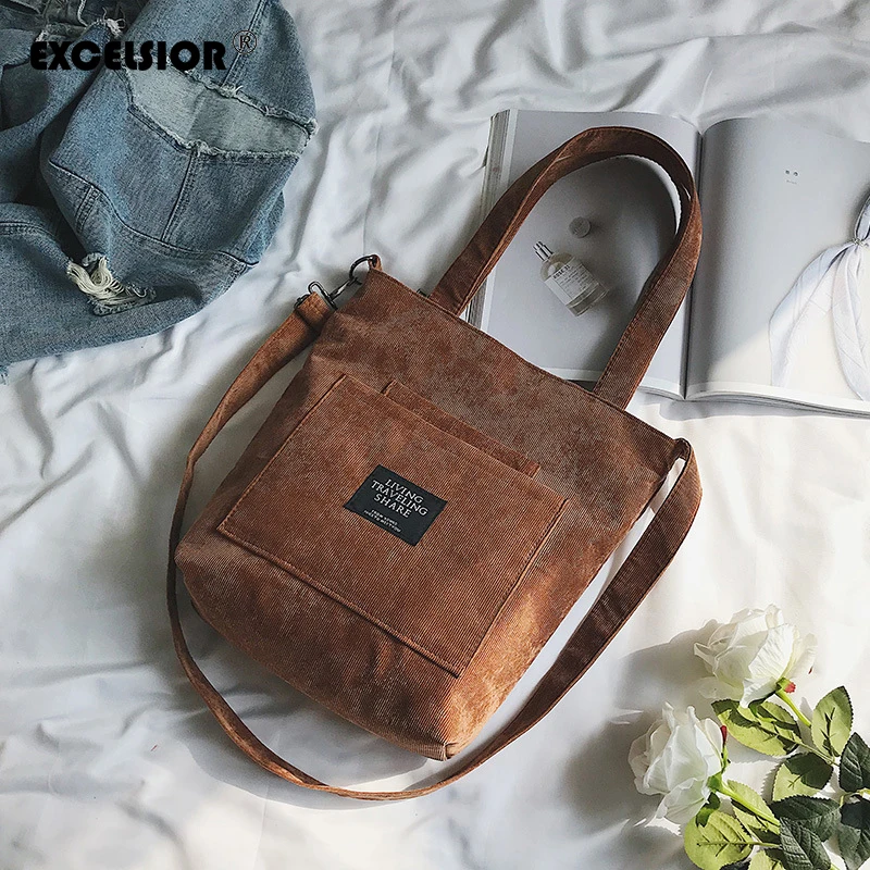

EXCELSIOR Corduroy Women's Bags Floral Large Capacity Shopping Tote Canvas Handbag Beach Bags Casual Bag Bolsa Feminina G2219