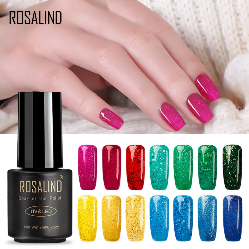 

ROSALIND Gel 1S Red Diamond 7ML Colorful Gel Nail Polish UV LED Glitter Manicure Gel Varnish Soak Off TOP and BASE Coat Nail Art