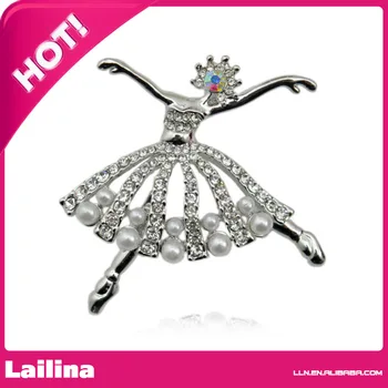 

Fashion Small Ballet Dancer Silver Plated Rhinestone Pearl Brooch
