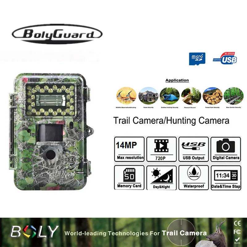 Bolyguard охотничья камера светодиодный вспышка 14MP 100ft диапазон обнаружения Дикая жизнь Trail камера скрытые камеры системы безопасности тепловизор