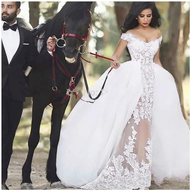 2017 romántica princesa falda desmontable vestido de novia de manga