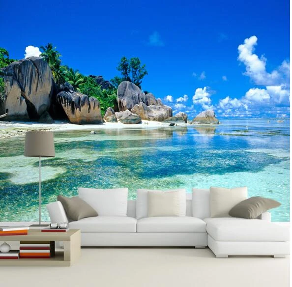 Papel tapiz fotográfico 3D, papel de pared de paisaje marino, vinilo para  fondo de TV, decoración de pared para sala de estar - AliExpress