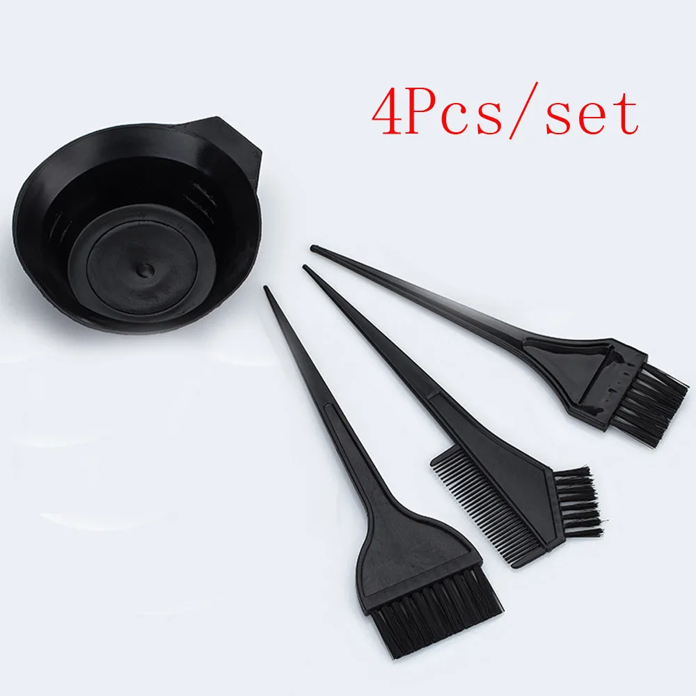 

4pcs/set Hair Bowl Comb Brushes Tool Kit Set 1PC Black Color Dye Tint Coloring Bowl + 3PC Hair Care Brush Set For DIY Hair Dye