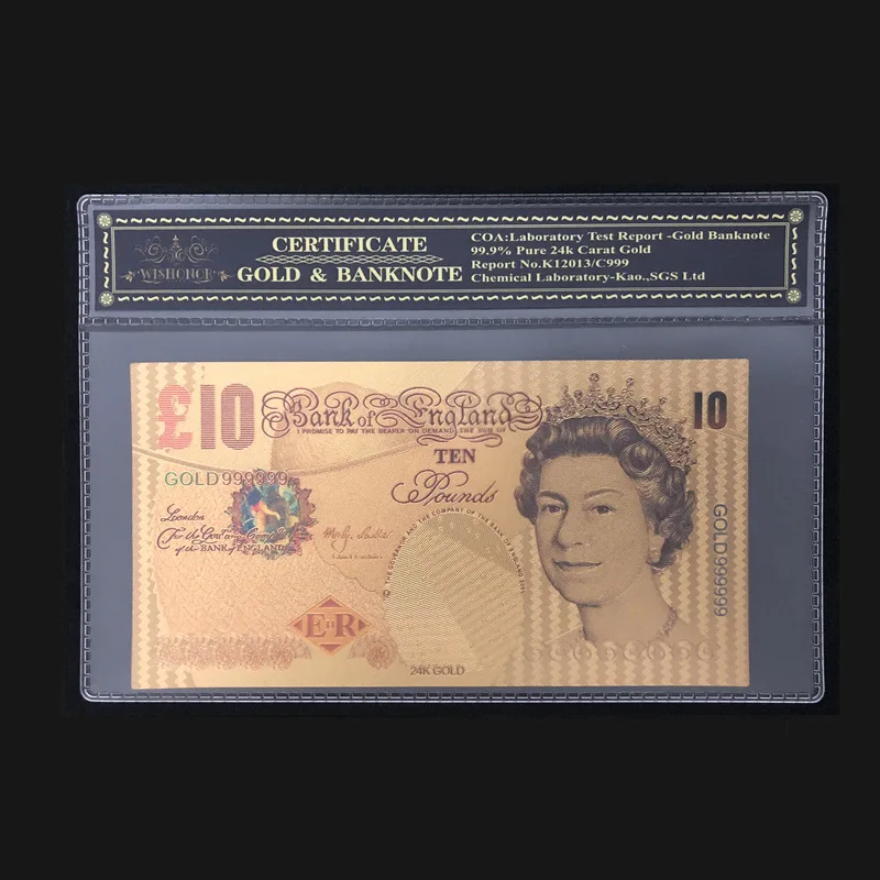 Новые продукты для цветных английских банкнот Великобритания 10 фунтов банкнот в 24 K золотые деньги с КоА рамкой для коллекции