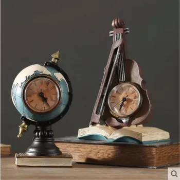 

American Vintage globe Resin Telephone Table clock Home living room Decorations Ornaments Office furnishings