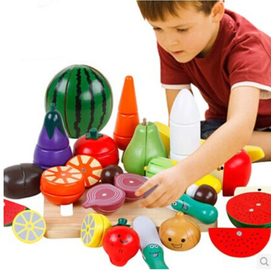 

UTOYSLAND 20Pcs Wooden Fruit Vegetable Kitchen Cutting Toy Early Development and Education Toy for Baby Gift