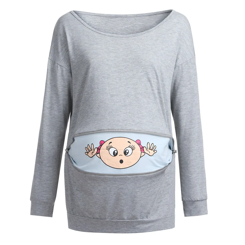 Осень ; Одежда для беременных; свитер для беременных; Забавный пуловер на молнии для беременных; топы с круглым вырезом; 2