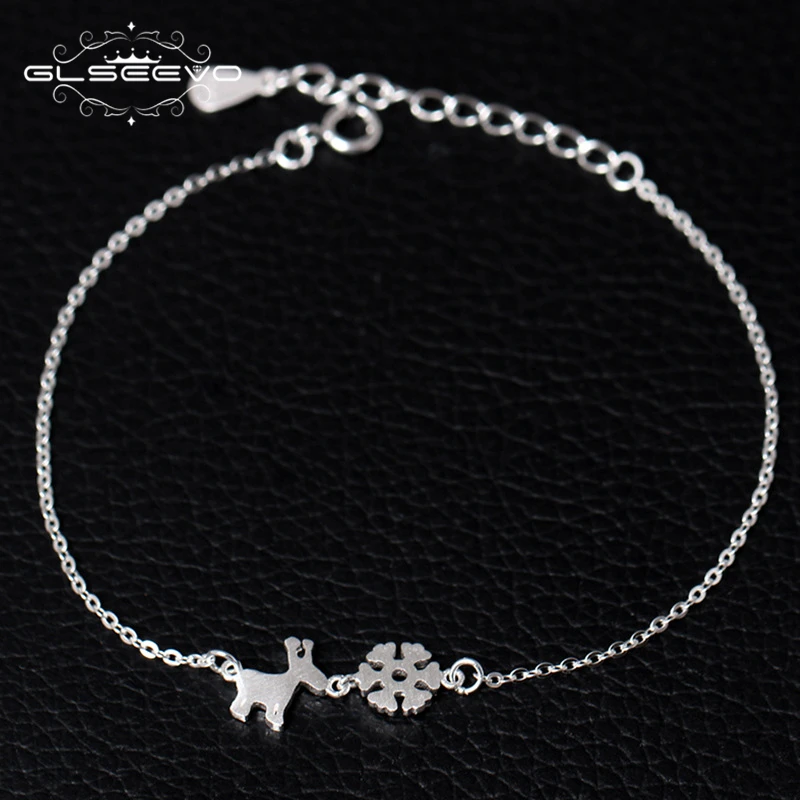 GLSEEVO Real 925 Sterling Silver Snowflakes And Deer Adjustable Charms Bracelet Gift For Girl Daughter Pulseira Feminina GB0006 | Украшения