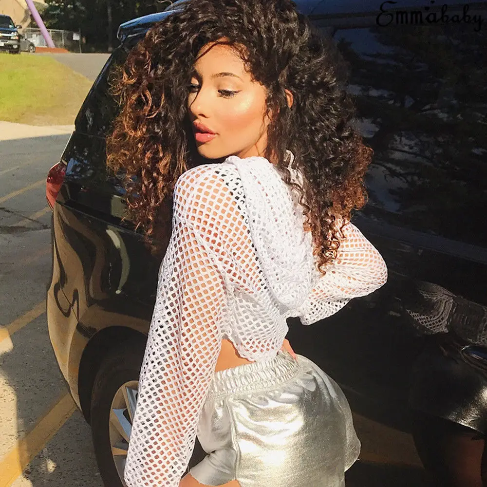 

2018 Summer New Style Fashion Women Fit Hoodie Coat Crop Tops Hoody Casual Solid Hollow Out Jumper