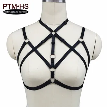 

Womens Sexy Bondage body cage Harness Bra Black Elastic Adjust Strappy Tops Halter Punk Goth Fetish Erotic Bra Rave Wear