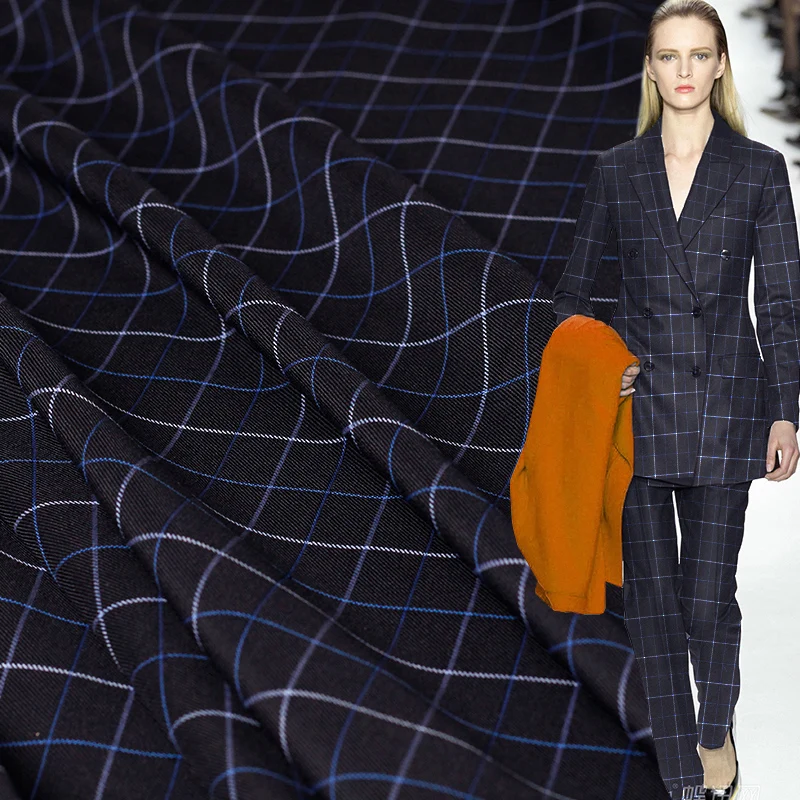 Перламутровый шелк темно-синий плед пряжа окрашенная камвольная шерсть материалы Осенние костюмы брюки куртка DIY одежда ткани