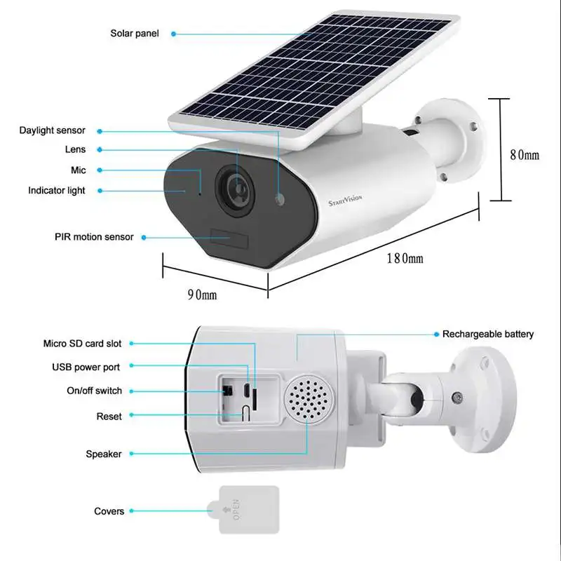 Ip65 беспроводная домашняя камера безопасности на солнечных батареях, наружная ip-камера 2,4 ГГц Wifi с детектором движения ночного видения, без