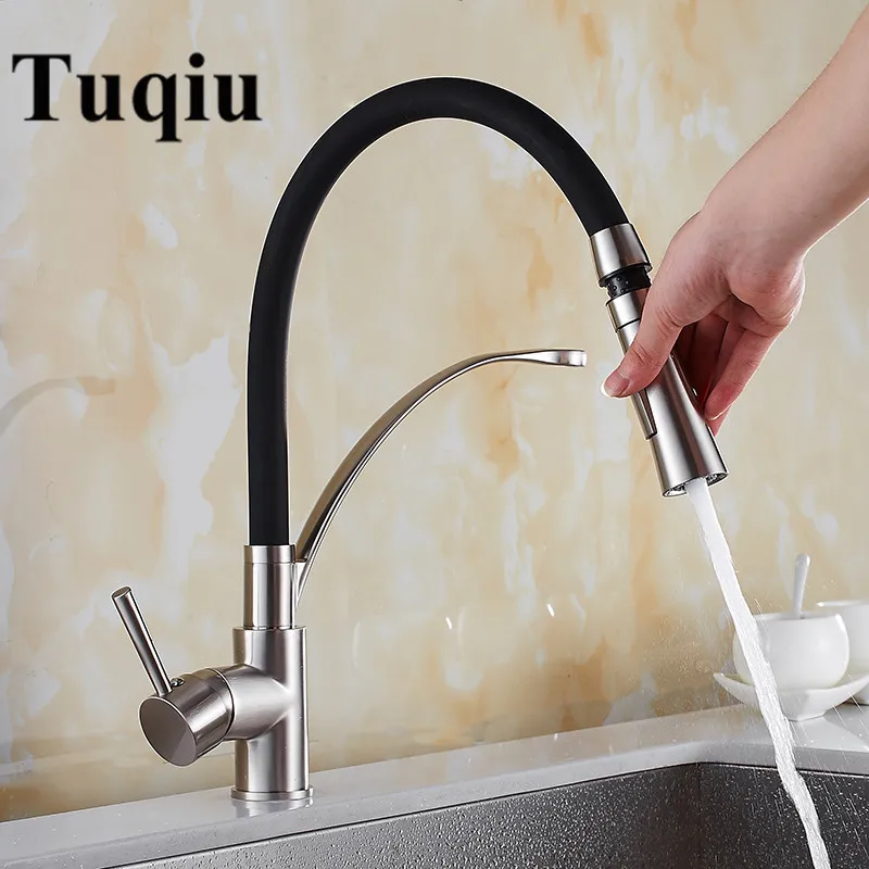 

Kitchen Faucets with Rubber Nickel Sink Mixer Faucet for Kitchen Single Handle Pull Down Deck Mounted Crane for Sinks