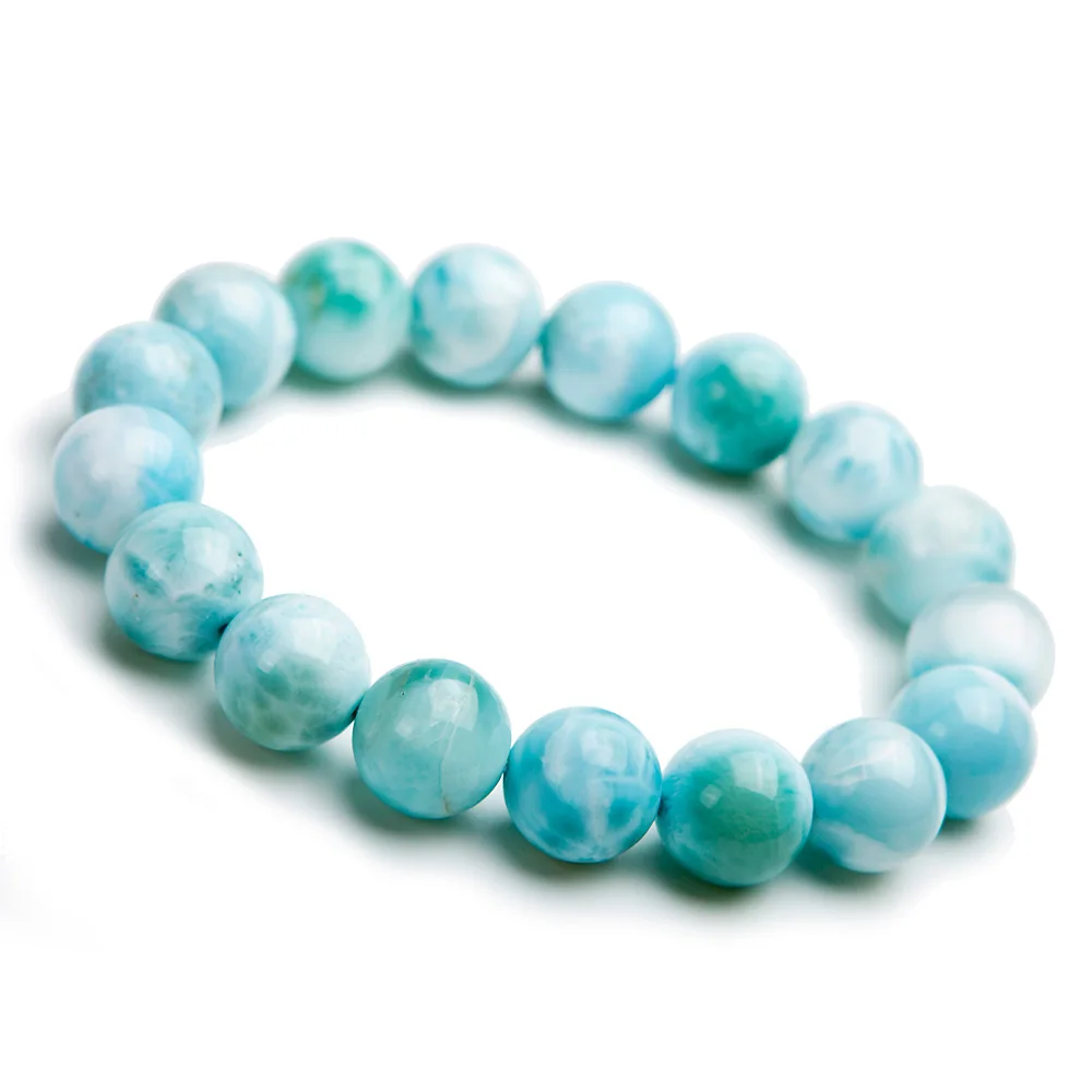 

Fashion 100% 12mm Natural Larimar Blue Round Beads Bracelet Gemstone Healing Stone Stretch Wedding Bracelet AAAAAA Drop Shipping