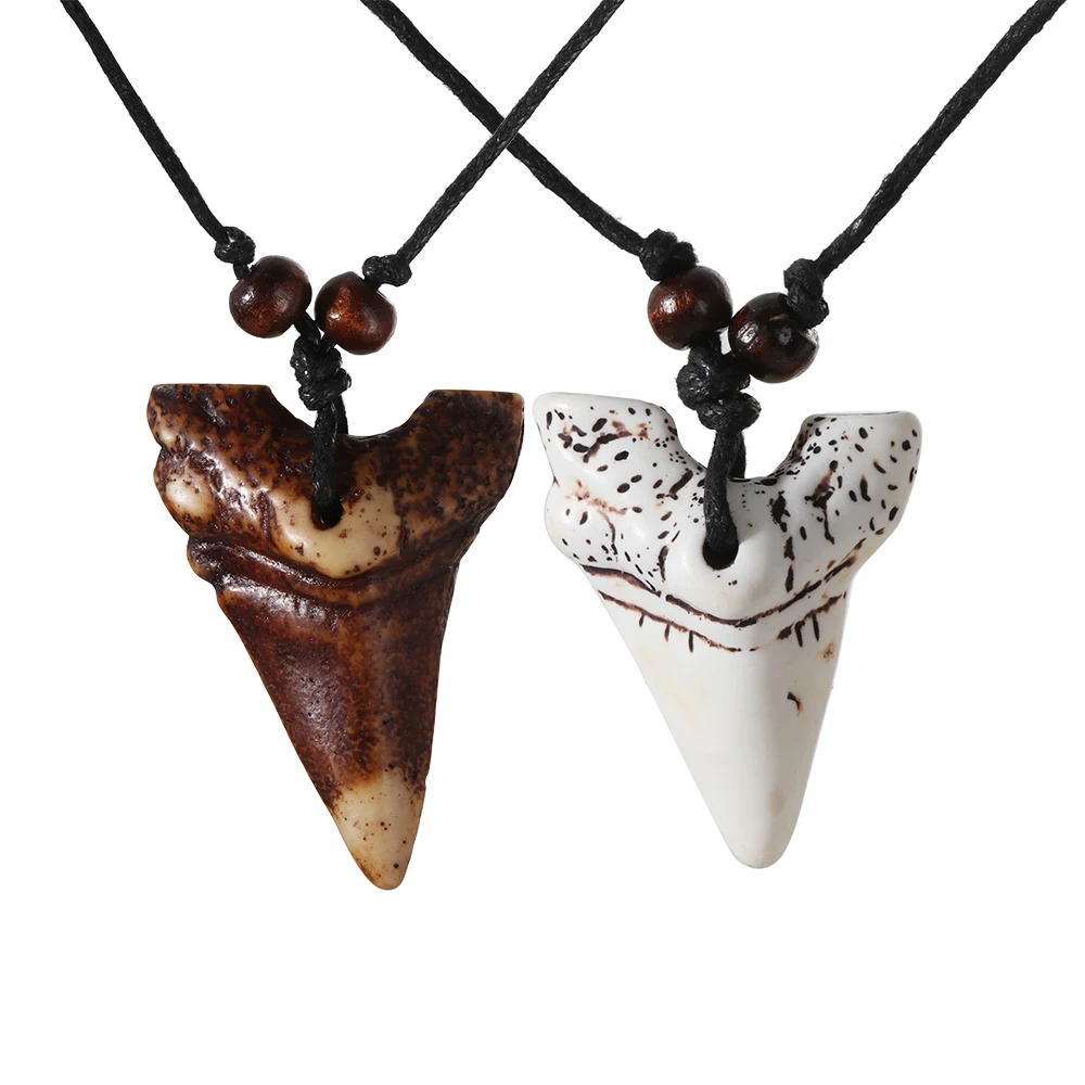 

1PC Men Women's Cool Jewelry Imitation Yak Bone Shark Tooth Necklace White Teeth Lucky Mulet Pendant Necklaces Gift dropshipping