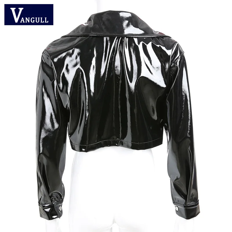 Vangull стимпанк кожаная куртка-бомбер женская Осенняя блестящая Мода PU Chaqueta Mujer уличная черная короткие куртки
