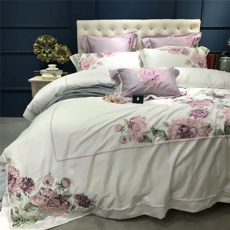 Luxo branco algodão egípcio bordado conjunto de