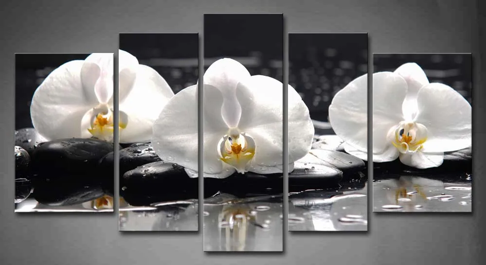 

Framed Wall Art Picture Spa Orchid Stones Canvas Print Artwork Flower Modern Posters With Wooden Frames For Living Room