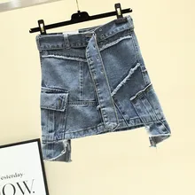 Женские юбки с высокой талией Весенняя новая прямая мини-юбка в уличном стиле, асимметричные джинсовые юбки, потертые крутые юбки в стиле панк